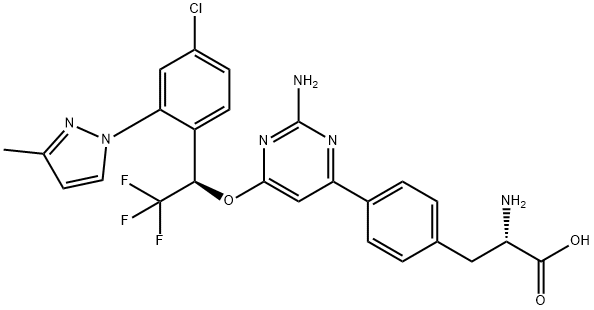 (2S)-2-aMino-3-[4-[2-aMino-6-[(1R)-1-[4-chloro-2-(3-Methylpyrazol-1-yl)phenyl]-2,2,2-trifluoroethoxy]pyriMidin-4-yl]phenyl]propanoic acid,    Telotristat|(2S)-2-AMINO-3-[4-[2-AMINO-6-[(1R)-1-[4-CHLORO-2-(3-METHYLPYRAZOL-1-YL)PHENYL]-2,2,2-TRIFLUOROETHOXY]PYRIMIDIN-4-YL]PHENYL]PROPANOIC ACID, TELOTRISTAT