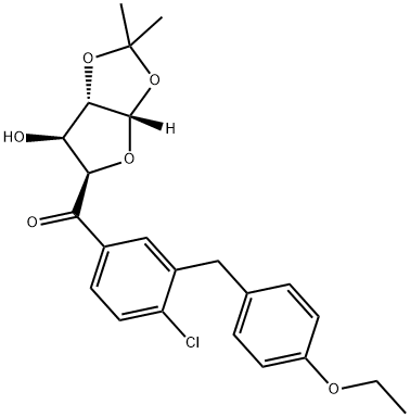 D-xylo-Pentodialdo-5,2-furanose, 1-C-[4-chloro-3-[(4-ethoxyphenyl)Methyl]phenyl]-4,5-O-(1-Methylethylidene)-,(5S)- Structure