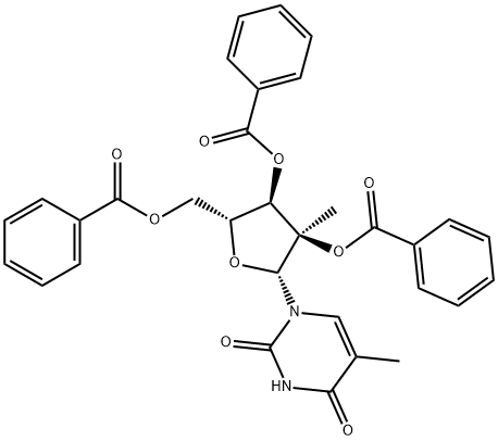 (2R,3R,4R,5R)-5-((benzoyloxy)Methyl)-3-Methyl-2-(5-Methyl-2,4-dioxo-3,4-dihydropyriMidin-1(2H)-yl)tetrahydrofuran-3,4-diyl dibenzoate Structure