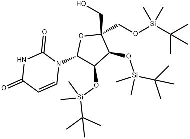 2',3',5'-Tri-O-(t-butyldimethylsilyl)-4'-C-hydroxymethyl uridine Structure