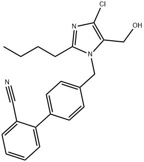 2-ブチル-4-クロロ-1-[(2′-シアノビフェニル-4-イル)メチル]-5-ヒドロキシメチル-1H-イミダゾール 化学構造式