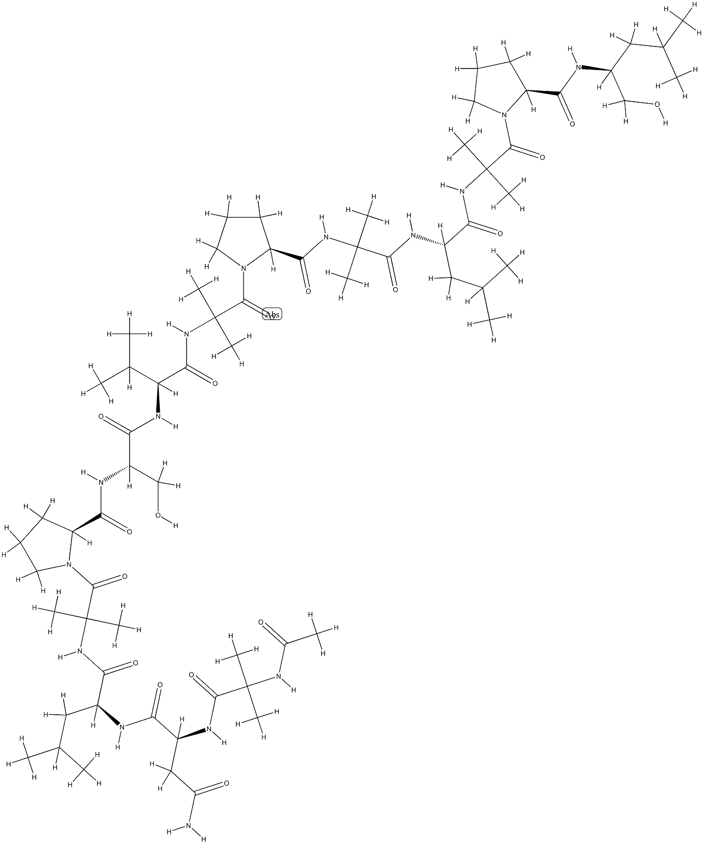 (2S)-2-[(2-acetamido-2-methyl-propanoyl)amino]-N-[(1S)-1-[[1-[(2S)-2-[ [(1S)-2-hydroxy-1-[[(1S)-1-[[1-[(2S)-2-[2-[[(1S)-1-[[1-[(2S)-2-[[(2S)- 1-hydroxy-4-methyl-pentan-2-yl]carbamoyl]pyrrolidin-1-yl]-2-methyl-1-o xo-propan-2-yl]carbamoyl]-3-methyl-butyl]carbamoyl]propan-2-ylcarbamoy l]pyrrolidin-1-yl]-2-methyl-1-oxo-propan-2-yl]carbamoyl]-2-methyl-prop yl]carbamoyl]ethyl]carbamoyl]pyrrolidin-1-yl]-2-methyl-1-oxo-propan-2- yl]carbamoyl]-3-methyl-butyl]butanediamide Structure