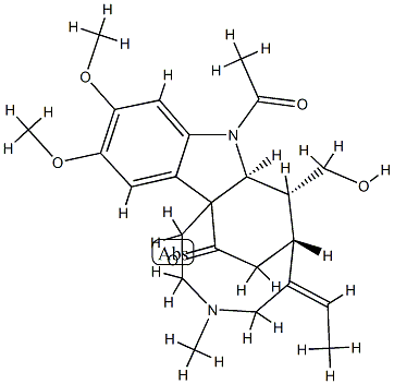 (19Z)-1-Acetyl-19,20-didehydro-17-hydroxy-10,11-dimethoxy-4-methyl-3,4-secocuran-3-one Structure