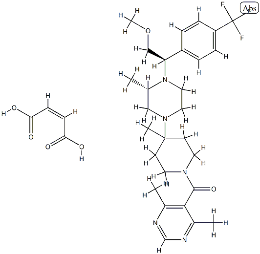 1-[(4,6-二甲基-5-嘧啶基)羰基]-4-[(3S)-4-[(1R)-2-甲氧基-1-[4-(三氟甲基)苯基]乙基]-3-甲基-1-哌嗪基]-4-甲基哌啶马来酸盐, 599179-03-0, 结构式