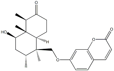 (+)-7-[[(1S,8aα)-Decahydro-4β-hydroxy-1,2α,4aβ,5β-tetramethyl-6-oxonaphthalene-1β-yl]methoxy]-2H-1-benzopyran-2-one Structure