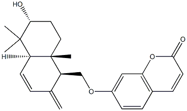 (-)-7-[[(1S)-1,2,4aα,5,6,7,8,8a-Octahydro-6α-hydroxy-5,5,8aβ-trimethyl-2-methylenenaphthalene-1β-yl]methoxy]-2H-1-benzopyran-2-one Structure