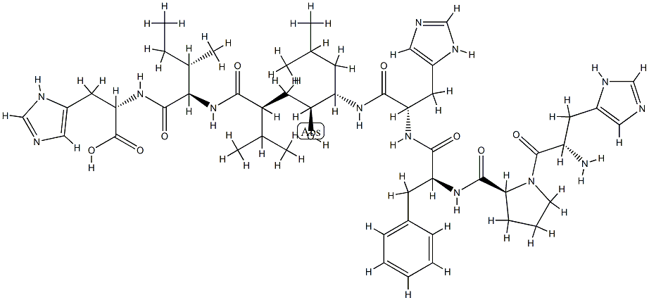 N-Boc-His-Pro-Phe-His-(5-アミノ*-4-ヒドロキシ-2-イソプロピル-7-メチルオクタノイル)-Ile-His-OH 化学構造式