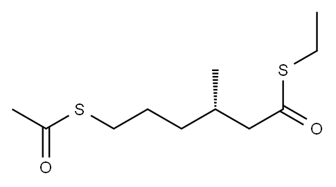 [S,(-)]-6-(Acetylthio)-3-methylhexanethioic acid S-ethyl ester Structure