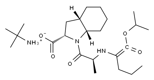 (2S,3aS,7aS)-1-[(2S)-2-[[(1S)-1-[(1-methylethoxy) carbonyl]butyl]-amino]propanoyl]octahydro-1H-indole-2-carboxylic acid,tert-butyl amine salt. Structure