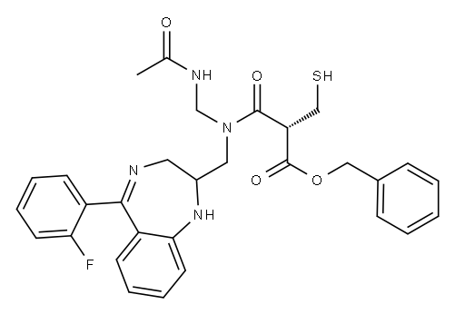 (2S)-2-Benzyloxycarbonyl-N-(acetylaminomethyl)-N-[[[5-(2-fluorophenyl)-2,3-dihydro-1H-1,4-benzodiazepin]-2-yl]methyl]-3-mercaptopropionamide Structure