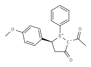 (5S)-2-Acetyl-5-(p-methoxyphenyl)-1-phenyl-3-oxo-2,3,4,5-tetrahydrothiophen-1-ium-2-ide Structure