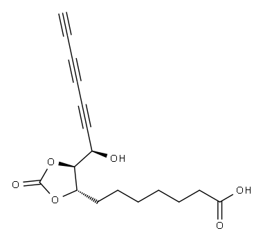 (4S-(4alpha,5beta(S')))-5-(1-Hydroxy-2,4,6-heptatriynyl)-2-oxo-1,3-dioxolane-4-heptanoic acid Structure