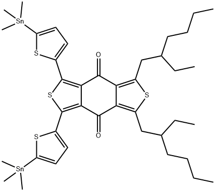 IN1654, 1,3-Bis(2-ethylhexyl)-5,7-bis(5-(trimethylstannyl)thiophen-2-yl)benzo[1,2-c:4,5-c']dithiophene-4,8-dione Structure