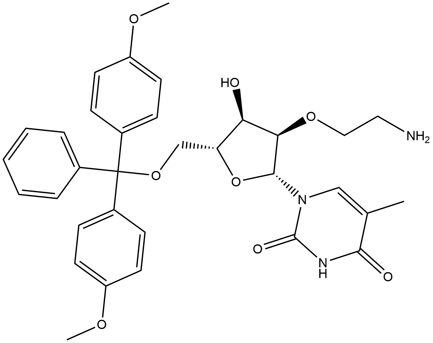 Uridine, 2'-O-(2-aminoethyl)-5'-O-[bis(4-methoxyphenyl)phenylmethyl]-5-methyl- Structure