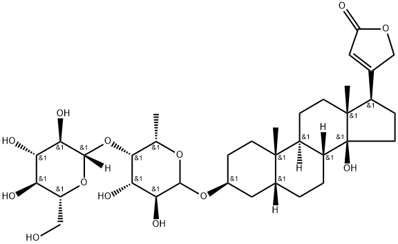 3β-[(4-O-β-D-Glucopyranosyl-6-deoxy-L-galactopyranosyl)oxy]-14-hydroxy-5β-card-20(22)-enolide Structure