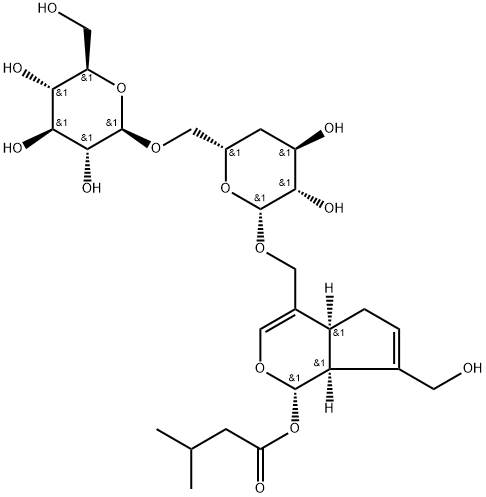 [(1S)-1,4aα,5,7aα-Tetrahydro-7-(hydroxymethyl)-1α-(3-methyl-1-oxobutoxy)cyclopenta[c]pyran-4-yl]methyl 6-O-β-D-glucopyranosyl-4-deoxy-β-D-arabino-hexopyranoside Structure