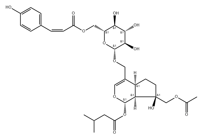 (-)-[(1S)-7α-[(Acetyloxy)methyl]-1,4aα,5,6,7,7aα-hexahydro-7β-hydroxy-1α-(3-methyl-1-oxobutoxy)cyclopenta[c]pyran-4-yl]methyl 6-O-[[(Z)-2-(4-hydroxyphenyl)ethenyl]carbonyl]-β-D-glucopyranoside|