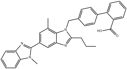 Telmisartan Related Compound B (15 mg) (4'-[(1,7'-dimethyl-2'-propyl-1H,1'H-2,5'-bibenzo[d]imidazol-1'-yl)methyl]biphenyl-2-carboxylic acid) Struktur