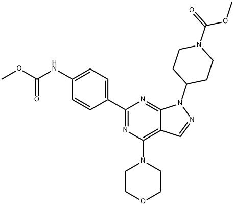 4-[6-[4-[(甲氧羰基)氨基]苯基]-4-(4-吗啉基)-1H-吡唑并[3,4-D]嘧啶-1-基]-1-哌啶羧酸甲酯, 1062169-56-5, 结构式