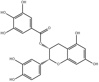 3,4-ジヒドロ-2α-(3,4-ジヒドロキシフェニル)-3β-(ガロイルオキシ)-2H-1-ベンゾピラン-5,7-ジオール 化学構造式