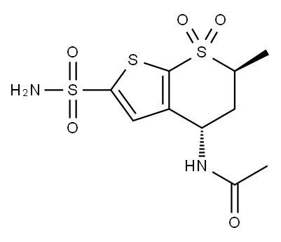 N-[(4S,6S)-6-甲基-7,7-二氧代-2-磺酰胺基-5,6-二氢-4H-噻吩并[2,3-B]噻喃-4-基]乙酰胺, 147200-03-1, 结构式