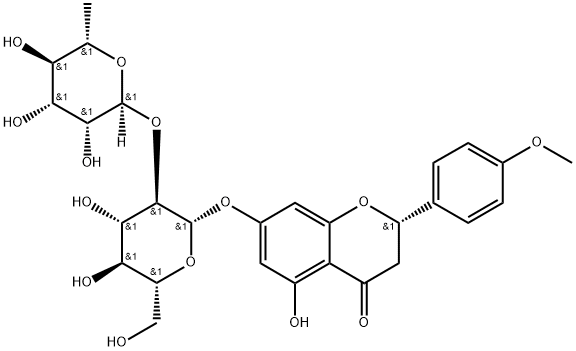 (S)-7-[[2-O-(6-デオキシ-α-L-マンノピラノシル)-β-D-グルコピラノシル]オキシ]-2,3-ジヒドロ-5-ヒドロキシ-2-(4-メトキシフェニル)-4H-1-ベンゾピラン-4-オン 化学構造式