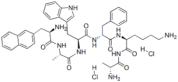 (2S)-6-amino-2-[[(2R)-2-[[(2S)-2-[[(2S)-2-[[(2R)-2-amino-3-naphthalen-2-yl-propanoyl]amino]propanoyl]amino]-3-(1H-indol-3-yl)propanoyl]amino]-3-phenyl-propanoyl]amino]-N-[(2R)-2-aminopropanoyl]hexanamide dihydrochloride|(2S)-6-amino-2-[[(2R)-2-[[(2S)-2-[[(2S)-2-[[(2R)-2-amino-3-naphthalen-2-yl-propanoyl]amino]propanoyl]amino]-3-(1H-indol-3-yl)propanoyl]amino]-3-phenyl-propanoyl]amino]-N-[(2R)-2-aminopropanoyl]hexanamide dihydrochloride