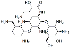 (2S)-4-amino-N-[(1R,2S,3S,4R,5S)-3,5-diamino-4-[(2R,3R,6S)-3-amino-6-( aminomethyl)oxan-2-yl]oxy-2-[(2S,3R,4R,5S,6R)-3,4-diamino-5-hydroxy-6- (hydroxymethyl)oxan-2-yl]oxy-cyclohexyl]-2-hydroxy-butanamide Structure
