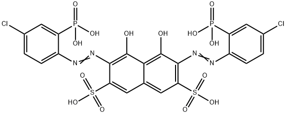 3,6-ビス(4-クロロ-2-ホスホノフェニルアゾ)-4,5-ジヒドロキシナフタレン-2,7-ジスルホン酸 化学構造式
