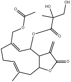 2,3-Dihydroxy-2-methylpropanoic acid 6-[(acetyloxy)methyl]-2,3,3a,4,7,8,11,11a-octahydro-10-methyl-3-methylene-2-oxocyclodeca[b]furan-4-yl ester Structure