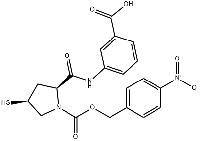 3-[(2S,4S)-1-{[(4-ニトロフェニル)メトキシ]カルボニル}-4-スルファニルピロリジン-2-アミド]安息香酸 化学構造式