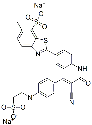 disodium 2-[4-[[2-cyano-3-[4-[methyl(2-sulphonatoethyl)amino]phenyl]-1-oxoallyl]amino]phenyl]-6-methylbenzothiazole-7-sulphonate Structure