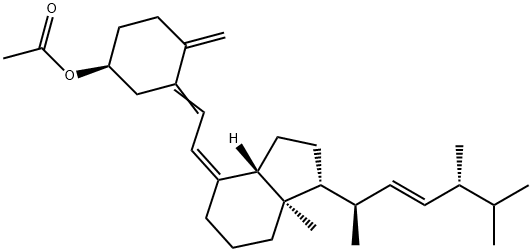 Acetic acid 4-methylene-3-{2-[7a-methyl-1-(1,4,5-trimethyl-hex-2-enyl)-octahydro-inden-4-ylidene]-ethylidene}-cyclohexyl ester Structure