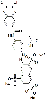 trisodium 7-[[2-(acetylamino)-4-[[(2,3-dichloro-6-quinoxalinyl)carbonyl]amino]phenyl]azo]naphthalene-1,3,6-trisulphonate Structure
