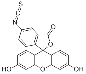 フルオレセインイソチオシアナート (5-, 6-異性体混合物) 化学構造式