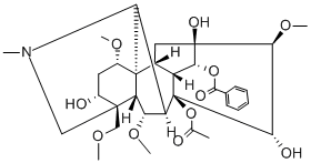 4-(メトキシメチル)-20-メチル-1α,6α,16β-トリメトキシアコニタン-3α,8,13,14α,15α-ペンタオール8-アセタート14-ベンゾアート 化学構造式
