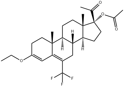 3-ethoxy-17-hydroxy-6-(trifluoromethyl)pregna-3,5-diene-20-one acetate Structure