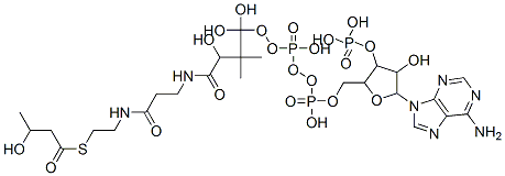 [5-(6-aminopurin-9-yl)-4-hydroxy-2-[[hydroxy-[hydroxy-[3-hydroxy-3-[2-[2-(3-hydroxybutanoylsulfanyl)ethylcarbamoyl]ethylcarbamoyl]-2,2-dimethyl-propoxy]-phosphoryl]oxy-phosphoryl]oxymethyl]oxolan-3-yl]oxyphosphonic acid Structure