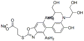 3-[[5-[[3-[Bis(2,3-dihydroxypropyl)amino]-4-hydroxyphenyl]diarsenyl]benzoxazol-2-yl]thio]propionic acid sodium salt 结构式