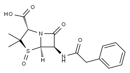 [2S-(2alpha,4beta,5alpha,6beta)]-3,3-dimethyl-7-oxo-6-(phenylacetamido)-4-thia-1-azabicyclo[3.2.0]heptane-2-carboxylic acid 4-oxide Structure