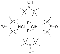 二水素ジ-μ-クロロテトラキス(ジ-tert-ブチルホスフィナイト)ジパラダート 化学構造式