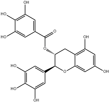 (2R)-2,3-ジヒドロ-2α-(3,4,5-トリヒドロキシフェニル)-3β-(ガロイルオキシ)-4H-1-ベンゾピラン-5,7-ジオール 化学構造式