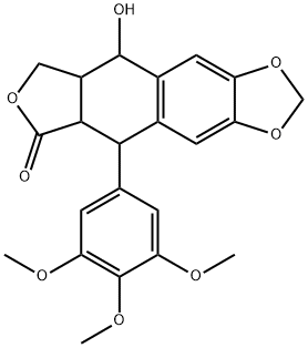 5,8,8a,9-テトラヒドロ-9-ヒドロキシ-5-(3,4,5-トリメトキシフェニル)フロ[3',4':6,7]ナフト[2,3-d]-1,3-ジオキソール-6(5aH)-オン 化学構造式