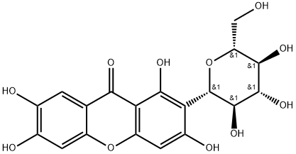 2,3,6,8-テトラヒドロキシ-7-(β-D-グルコピラノシル)-9H-キサンテン-9-オン 化学構造式