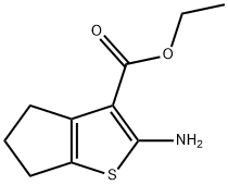 2-アミノ-5,6-ジヒドロ-4H-シクロペンタ[B]チオフェン-3-カルボン酸エチルエステル 化学構造式