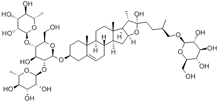 [(25R)-26-(β-D-グルコピラノシルオキシ)-22α-ヒドロキシフロスタ-5-エン-3β-イル]2-O,4-O-ビス(α-L-ラムノピラノシル)-β-D-グルコピラノシド 化学構造式