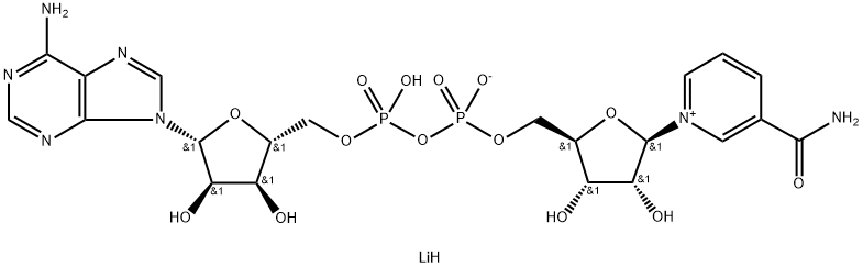 アデノシン5'-二りん酸β-[[[(2R)-3α,4α-ジヒドロキシテトラヒドロ-5α-[(1,4-ジヒドロ-4-カルバモイルピリジニウム)-1-イル]フラン]-2α-イル]メチル]·リチウム 化学構造式