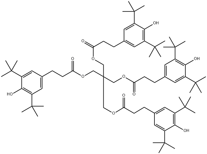 ペンタエリトリトールテトラキス[3-(3,5-ジ-tert-ブチル-4-ヒドロキシフェニル)プロピオナート] 化学構造式