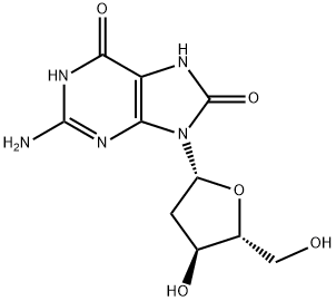 9-(2-デオキシ-β-D-リボフラノシル)-2-アミノ-7H-プリン-6,8(1H,9H)-ジオン 化学構造式