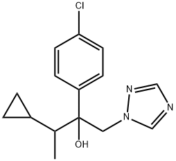 rac-(2R*,3R*)-2-(4-クロロフェニル)-3-シクロプロピル-1-(1H-1,2,4-トリアゾール-1-イル)ブタン-2-オール 化学構造式